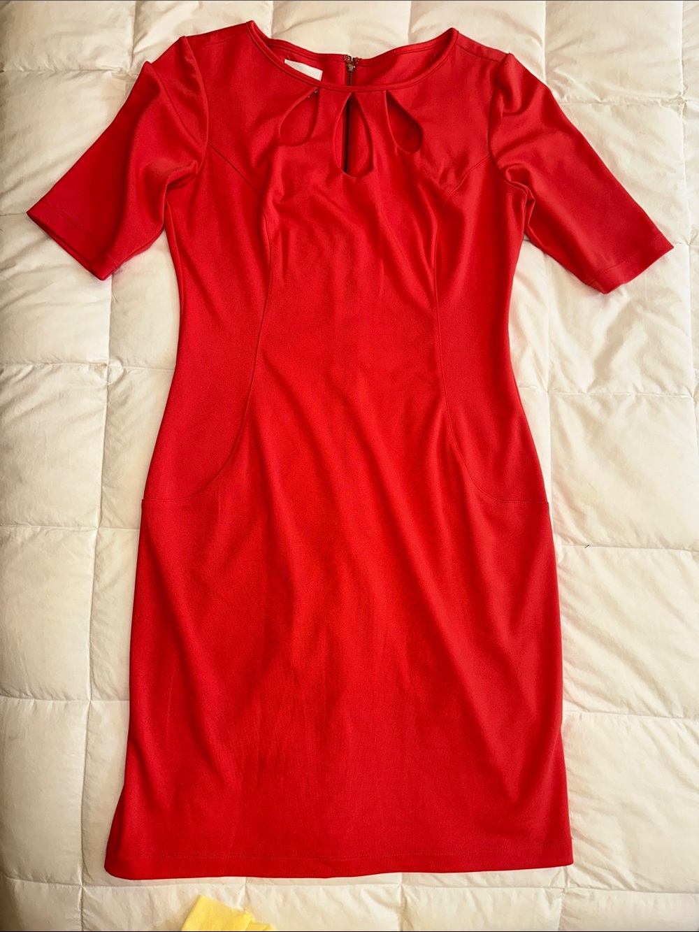 Donna Morgan Vibrant Red Midi Dress with Keyhole Detail